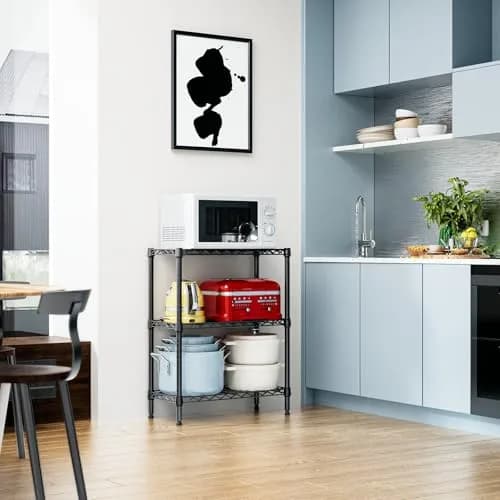 IZEUK 3-Tier Wire Shelving Unit, Small Metal Shelf Rack for Kitchen & Bathroom | 750 lbs Capacity, Black, Adjustable thumbnail 7