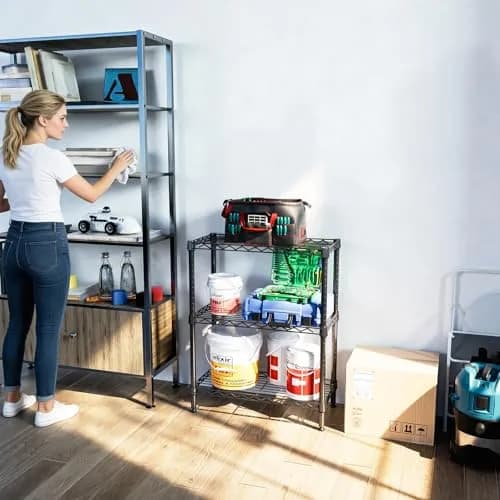 IZEUK 3-Tier Wire Shelving Unit, Small Metal Shelf Rack for Kitchen & Bathroom | 750 lbs Capacity, Black, Adjustable thumbnail 8