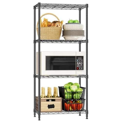 IZEUK 4-Tier Metal Shelf Rack, 24" Black Wire Shelving Unit for Kitchen Storage | Supports Up to 1000 lbs thumbnail 1