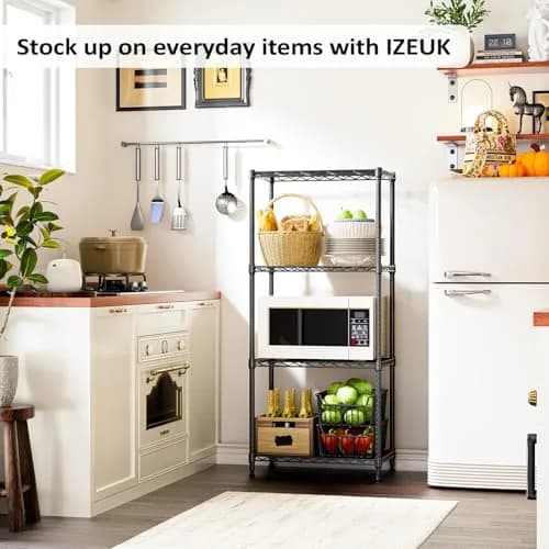 IZEUK 4-Tier Metal Shelf Rack, 24" Black Wire Shelving Unit for Kitchen Storage | Supports Up to 1000 lbs thumbnail 6