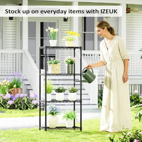 IZEUK 4-Tier Metal Shelf Rack, 24" Black Wire Shelving Unit for Kitchen Storage | Supports Up to 1000 lbs thumbnail 8