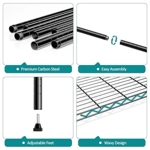 IZEUK 4-Tier Metal Shelf Rack, 24" Black Wire Shelving Unit for Kitchen Storage | Supports Up to 1000 lbs thumbnail 3