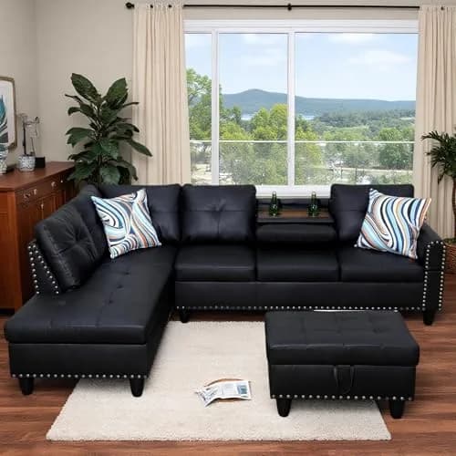 Topcomfy Leather L-Shaped Couch Set 97.5"L x 69.5"W | Modern, Skin-Friendly, Supportive thumbnail 1