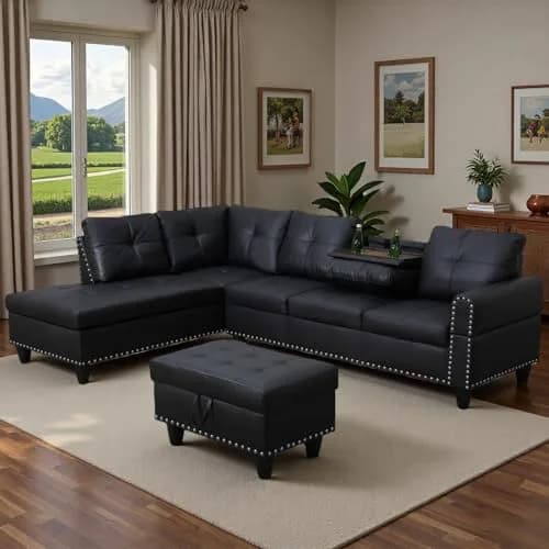Topcomfy Leather L-Shaped Couch Set 97.5"L x 69.5"W | Modern, Skin-Friendly, Supportive thumbnail 5