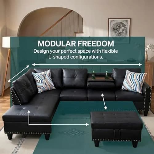 Topcomfy Leather L-Shaped Couch Set 97.5"L x 69.5"W | Modern, Skin-Friendly, Supportive thumbnail 8
