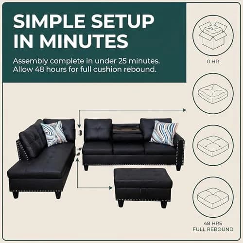 Topcomfy Leather L-Shaped Couch Set 97.5"L x 69.5"W | Modern, Skin-Friendly, Supportive thumbnail 2