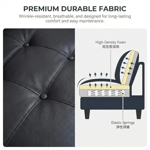Topcomfy Faux Leather Sectional Couch - L Shaped Black | Modular Living Room Sofa thumbnail 6