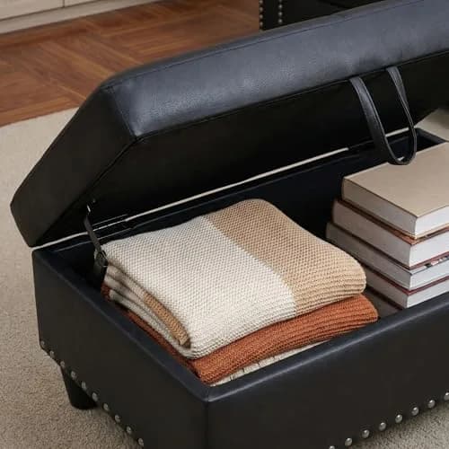 Topcomfy Faux Leather Sectional Couch - L Shaped Black | Modular Living Room Sofa thumbnail 3