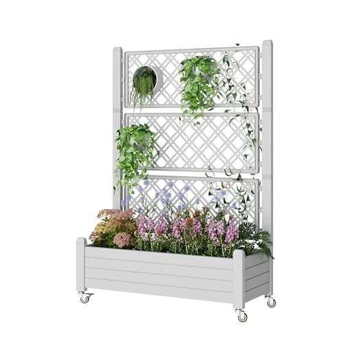 WTFGO Elevated Raised Garden Bed with Trellis & Wheels, Ashen-61.2"h | Outdoor Vertical Garden Planter thumbnail 1