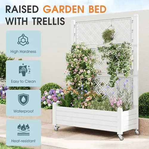 WTFGO Elevated Raised Garden Bed with Trellis & Wheels, Ashen-61.2"h | Outdoor Vertical Garden Planter thumbnail 5