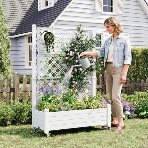 WTFGO Elevated Raised Garden Bed with Trellis & Wheels, Ashen-61.2"h | Outdoor Vertical Garden Planter thumbnail 7