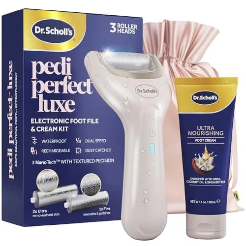 Dr. Scholl's Pedi Perfect Luxe Electric Foot File & Cream Kit | 200ml (6.76 Fl Oz) | Waterproof & Rechargeable thumbnail 1