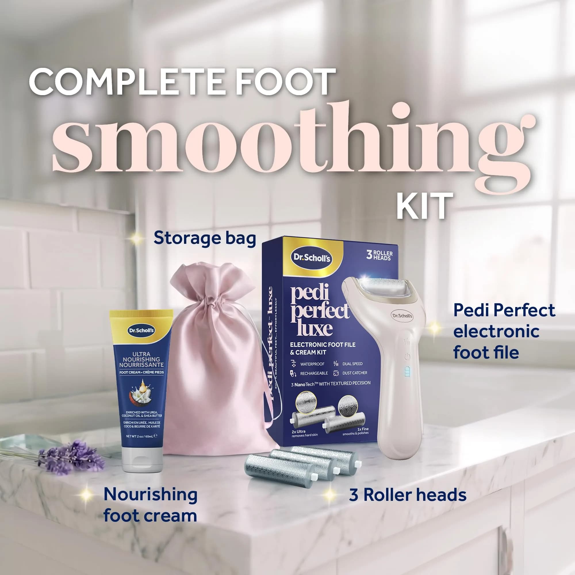 Dr. Scholl's Pedi Perfect Luxe Electric Foot File & Cream Kit | 200ml (6.76 Fl Oz) | Waterproof & Rechargeable - view 2