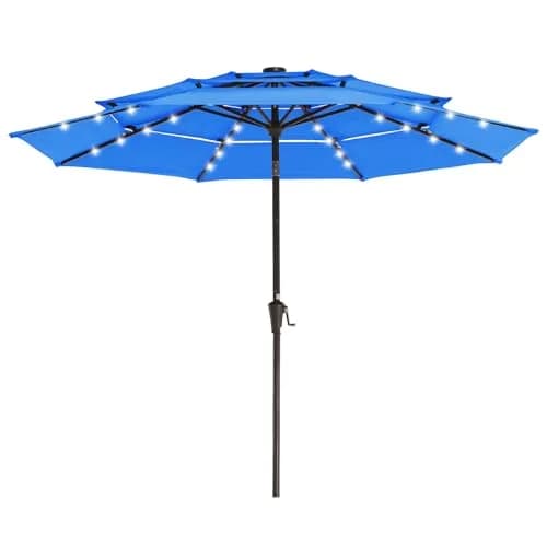 JEAREY 9 ft 3-Tier Outdoor LED Lighted Patio Umbrella with Crank, Royal Blue | Vented, Waterproof & UV Resistant thumbnail 1