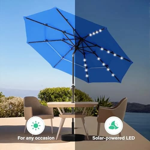 JEAREY 9 ft 3-Tier Outdoor LED Lighted Patio Umbrella with Crank, Royal Blue | Vented, Waterproof & UV Resistant thumbnail 4