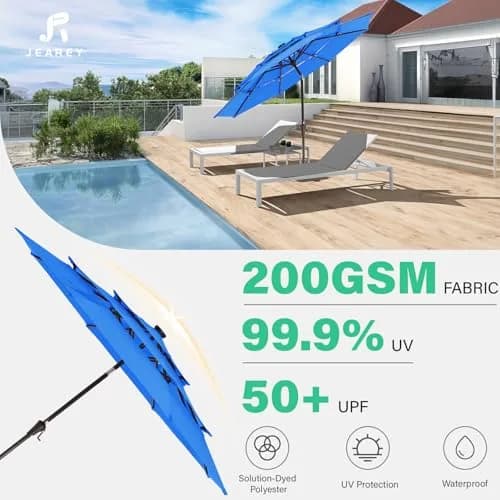 JEAREY 9 ft 3-Tier Outdoor LED Lighted Patio Umbrella with Crank, Royal Blue | Vented, Waterproof & UV Resistant thumbnail 5
