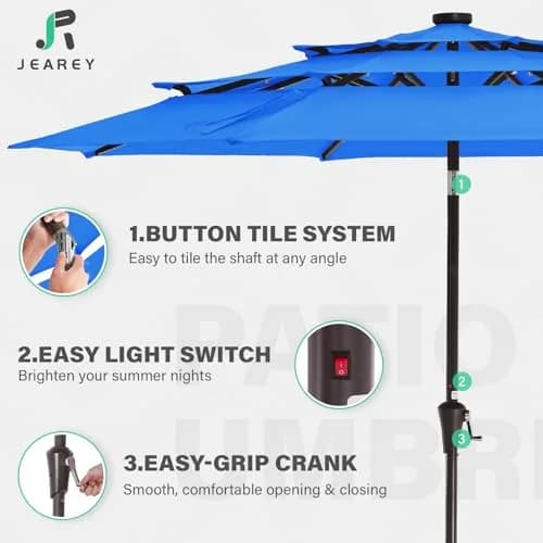 JEAREY 9 ft 3-Tier Outdoor LED Lighted Patio Umbrella with Crank, Royal Blue | Vented, Waterproof & UV Resistant thumbnail 6