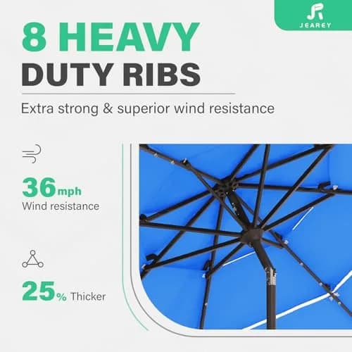 JEAREY 9 ft 3-Tier Outdoor LED Lighted Patio Umbrella with Crank, Royal Blue | Vented, Waterproof & UV Resistant thumbnail 7