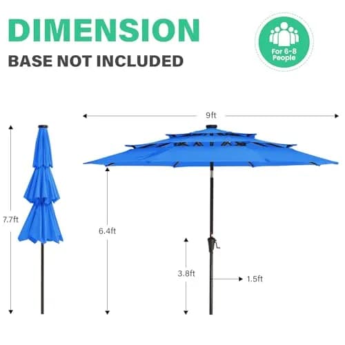 JEAREY 9 ft 3-Tier Outdoor LED Lighted Patio Umbrella with Crank, Royal Blue | Vented, Waterproof & UV Resistant thumbnail 8
