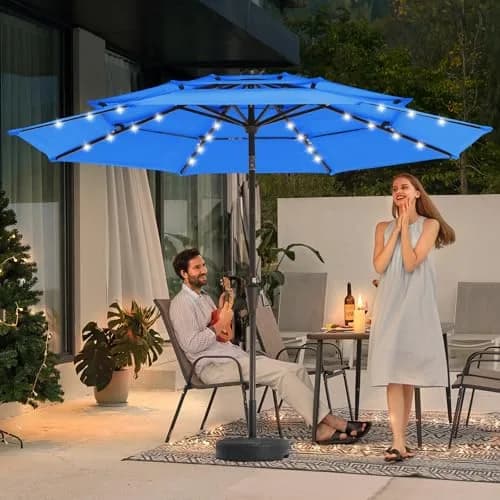 JEAREY 9 ft 3-Tier Outdoor LED Lighted Patio Umbrella with Crank, Royal Blue | Vented, Waterproof & UV Resistant thumbnail 2