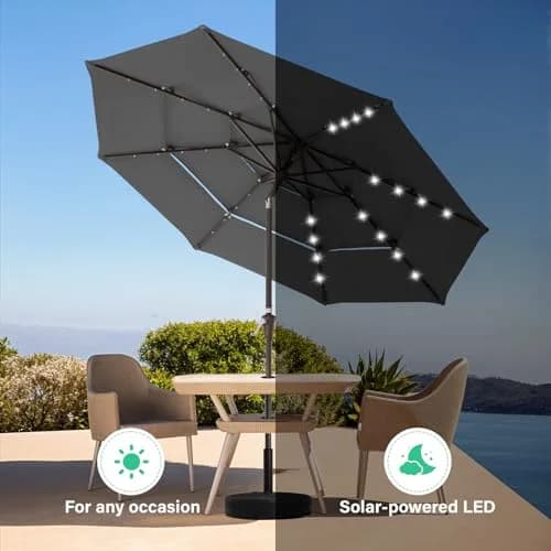 JEAREY 9 ft 3-Tier Outdoor LED Lighted Patio Umbrella w/Crank, Gray | Vented, Water-Resistant, UV Coated, 105.91in Diameter thumbnail 4
