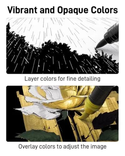 JusArt Gold Acrylic Paint Markers Brush Tip (3-Pack, 1-8mm Lines) | ASTM D4236 Certified thumbnail 4
