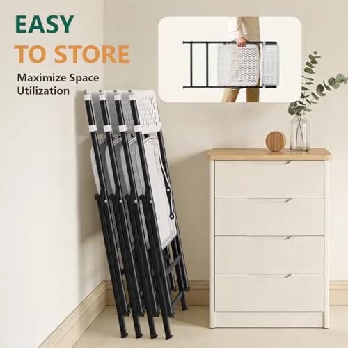 FurniEdge White Folding Chairs 4-Pack | Mesh Injection Molded Plastic, Metal Frame, 400 lbs Support, Indoor/Outdoor Use thumbnail 6