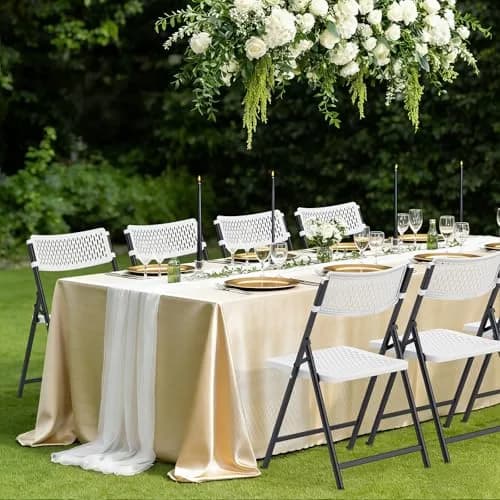 FurniEdge White Folding Chairs 4-Pack | Mesh Injection Molded Plastic, Metal Frame, 400 lbs Support, Indoor/Outdoor Use thumbnail 7
