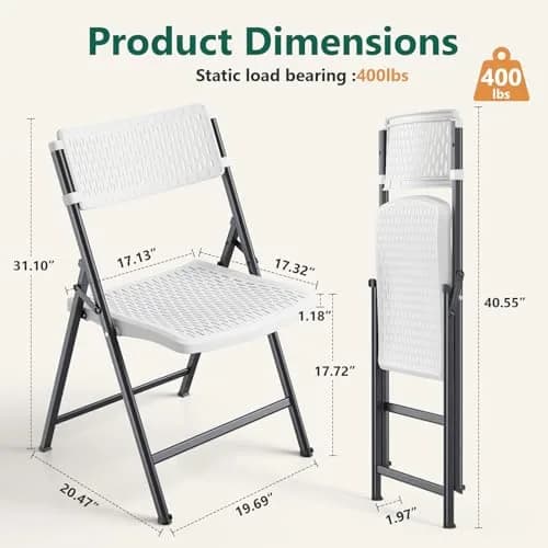 FurniEdge White Folding Chairs 4-Pack | Mesh Injection Molded Plastic, Metal Frame, 400 lbs Support, Indoor/Outdoor Use thumbnail 8