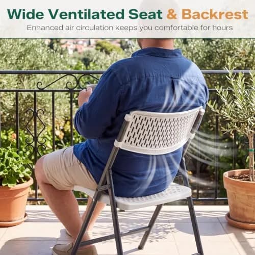 FurniEdge White Folding Chairs 4-Pack | Mesh Injection Molded Plastic, Metal Frame, 400 lbs Support, Indoor/Outdoor Use thumbnail 2