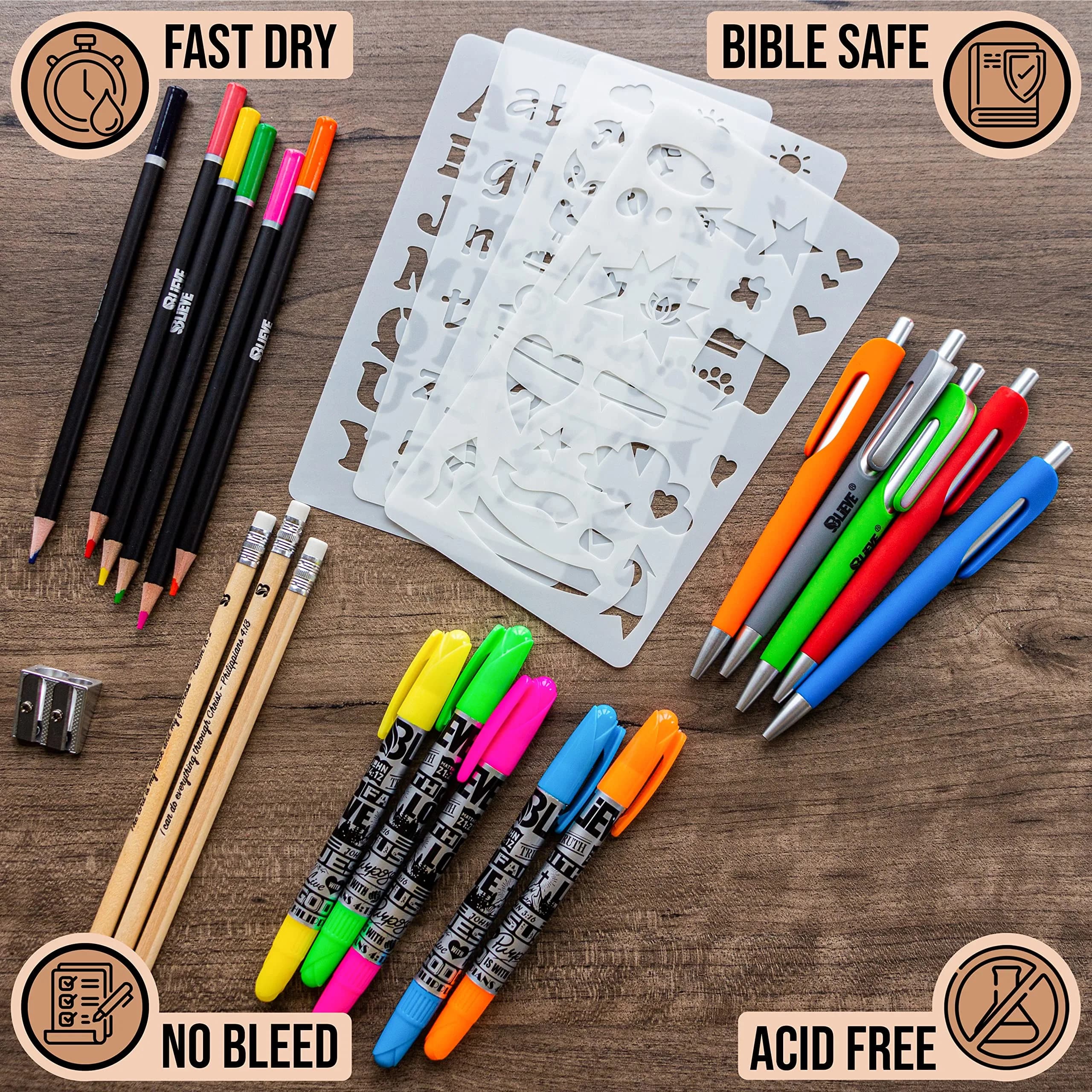 BLIEVE Aesthetic Gel Pens & Highlighters Set | Soft Ink, No Bleed, Bible Journaling (10-Pack) - view 3