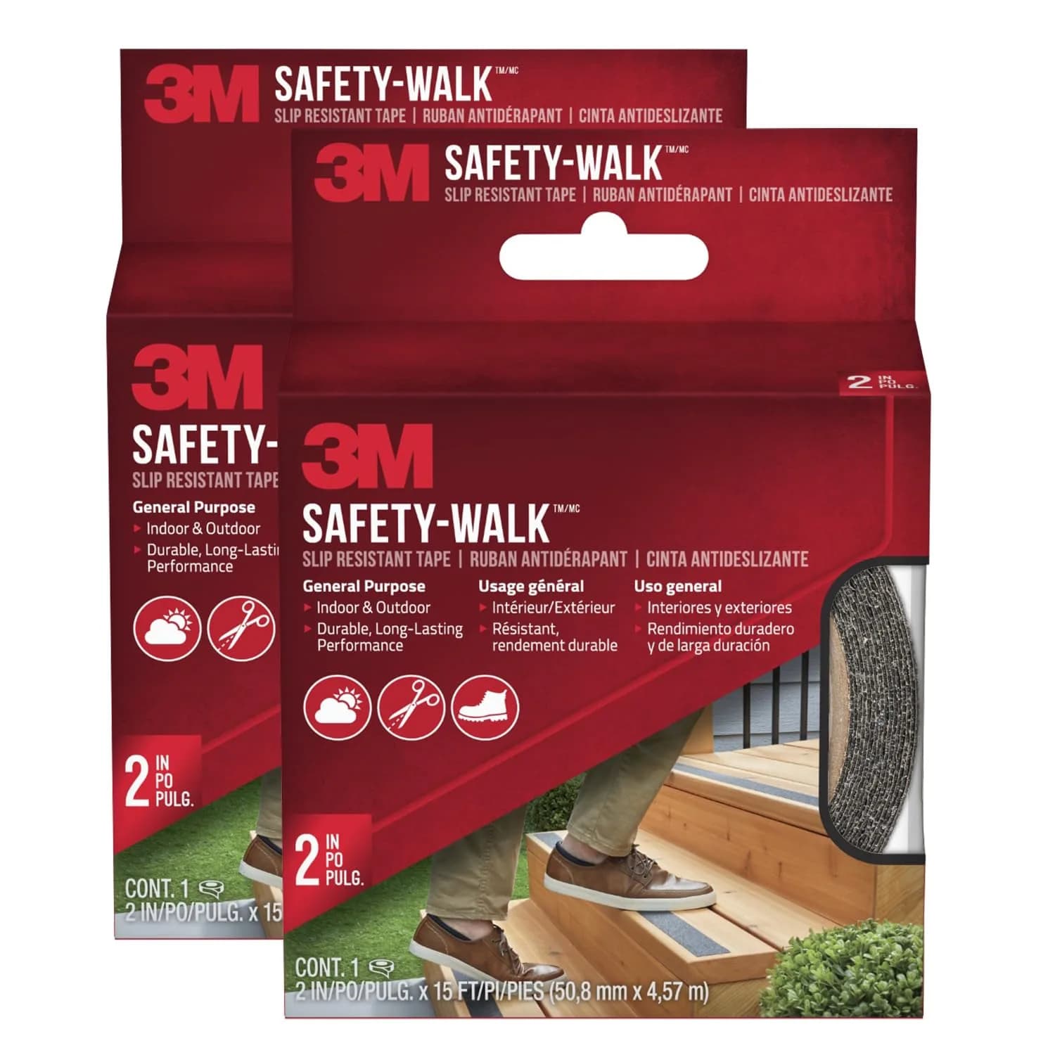 3M Safety-Walk Slip Resistant Tape 2 in x 15 ft (Pack of 2) | High-Traction Black Tape for Stairs & Wet Areas - main product image