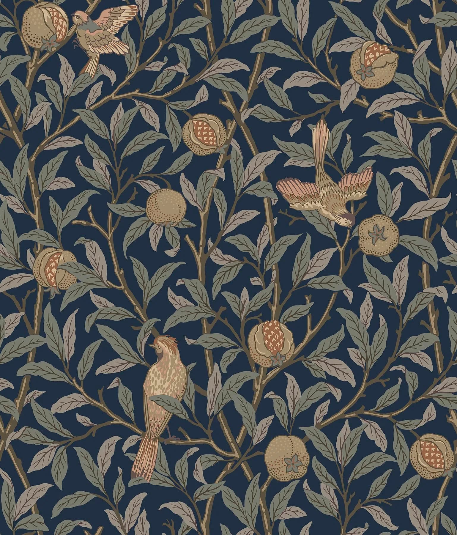 NuWallpaper x Morris & Co. Bird and Pomegranate Indigo Peel and Stick Wallpaper, MCS6590 | Botanical Floral Pattern, 20.5" x 18ft