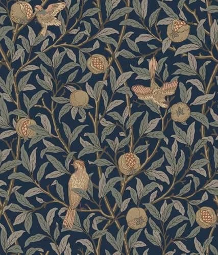 NuWallpaper x Morris & Co. Bird and Pomegranate Indigo Peel and Stick Wallpaper, MCS6590 | Botanical Floral Pattern, 20.5" x 18ft thumbnail 1