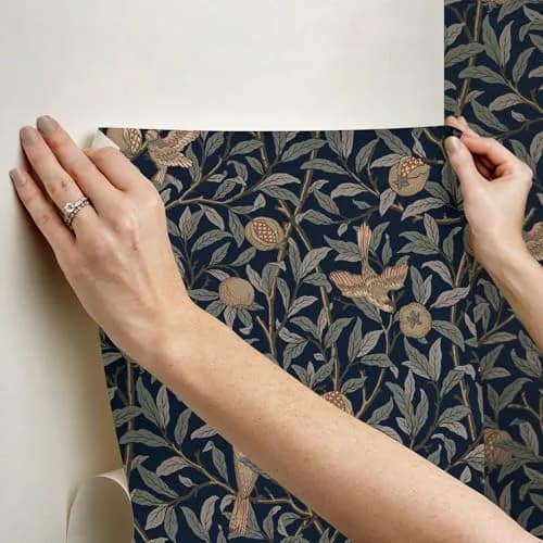 NuWallpaper x Morris & Co. Bird and Pomegranate Indigo Peel and Stick Wallpaper, MCS6590 | Botanical Floral Pattern, 20.5" x 18ft thumbnail 5