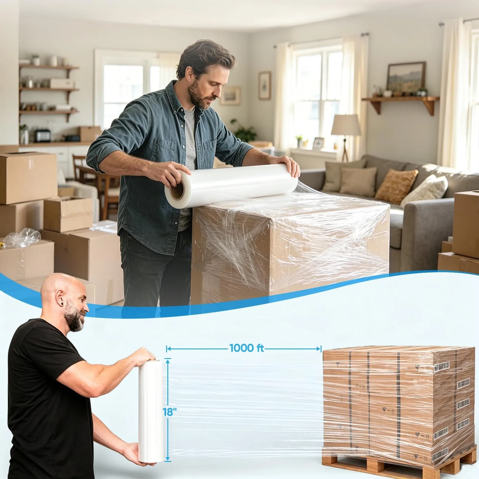 TICONN Stretch Wrap 4-Pack | Industrial Strength Clear Plastic Film for Pallet Wrapping, Shipping, Moving - view 4