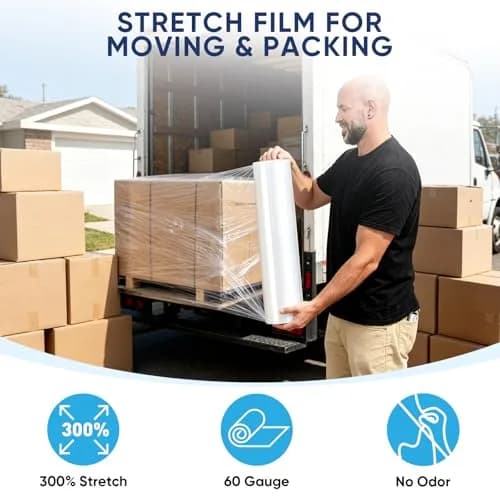 TICONN Stretch Wrap Roll 45.7 cm x 304.8 m (18 in x 1000 ft) | Industrial Strength Plastic Film for Moving Furniture & Boxes thumbnail 5