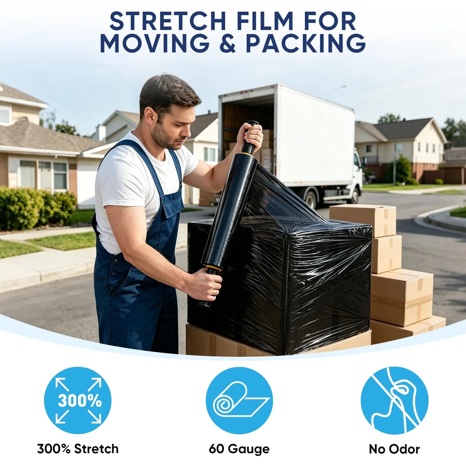 TICONN Black Stretch Wrap Film Roll, 1000ft Industrial Strength 45.7cm (18 inch) Wide - 4 Pack | Essential Packing Supply - view 5