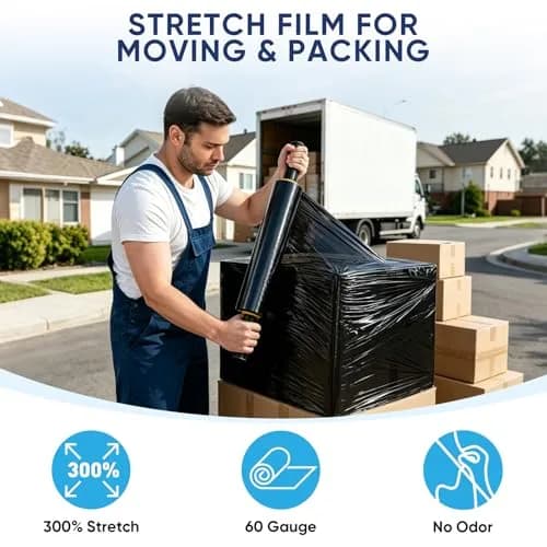 TICONN Stretch Wrap Roll 4-Pack, 15 in x 1000 ft (38 cm x 3048 m) | Industrial Strength Plastic Film for Moving & Storage thumbnail 5