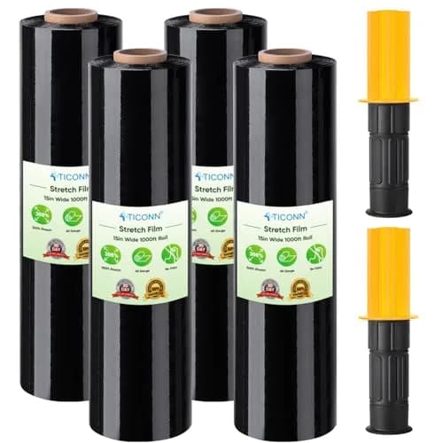 TICONN Stretch Wrap Roll 4-Pack, 15 in x 1000 ft (38 cm x 3048 m) | Industrial Strength Plastic Film for Moving & Storage thumbnail 1