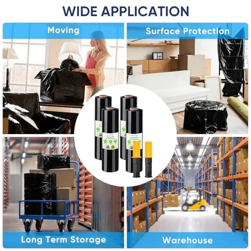 TICONN Stretch Wrap Roll 4-Pack, 15 in x 1000 ft (38 cm x 3048 m) | Industrial Strength Plastic Film for Moving & Storage thumbnail 7