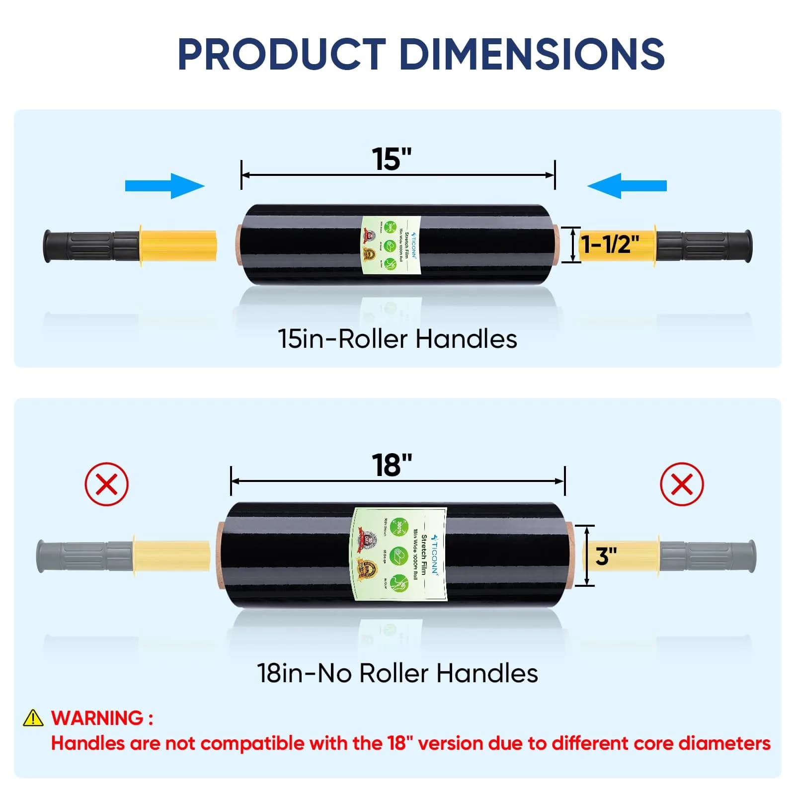 TICONN Black Stretch Wrap Film Roll, 1000ft Industrial Strength 45.7cm (18 inch) Wide - 4 Pack | Essential Packing Supply - view 2