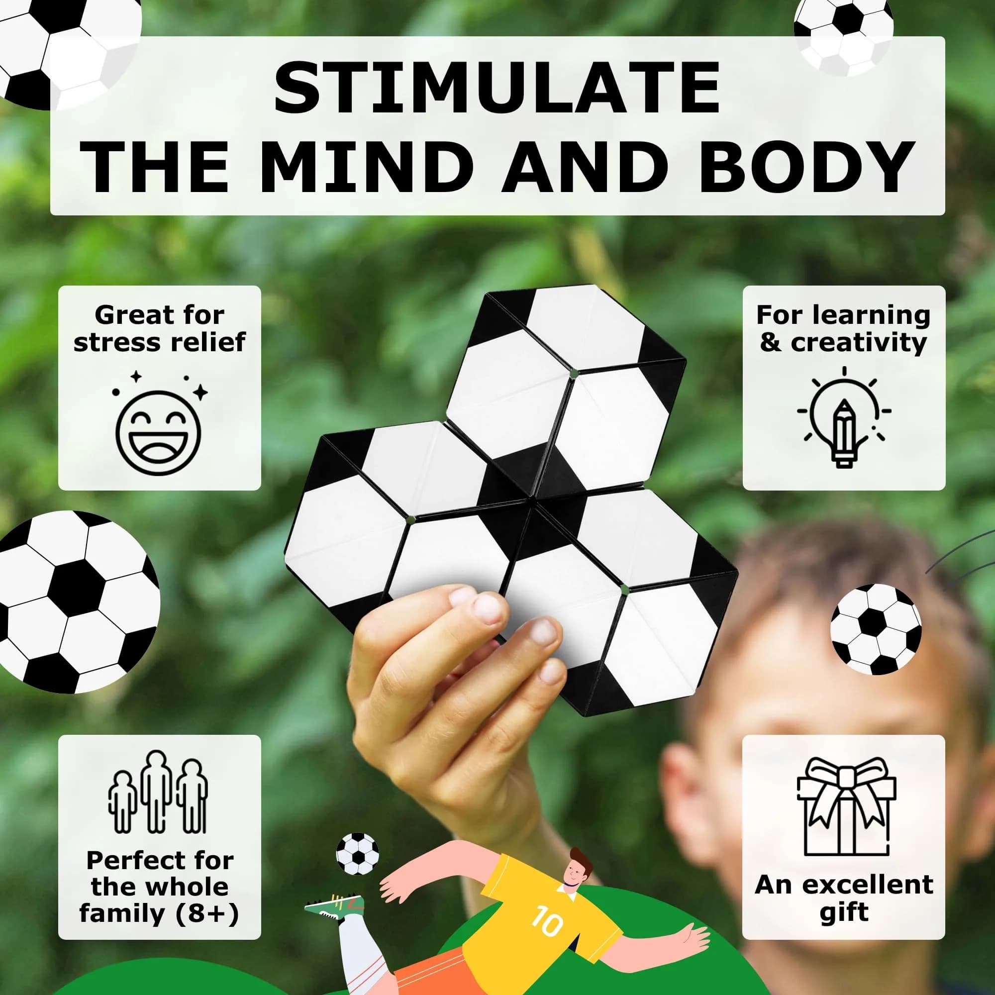 Shashibo Soccer Dodeca Sensory Fidget Toy | Shape Shifting Cube for Kids & Adults - view 3