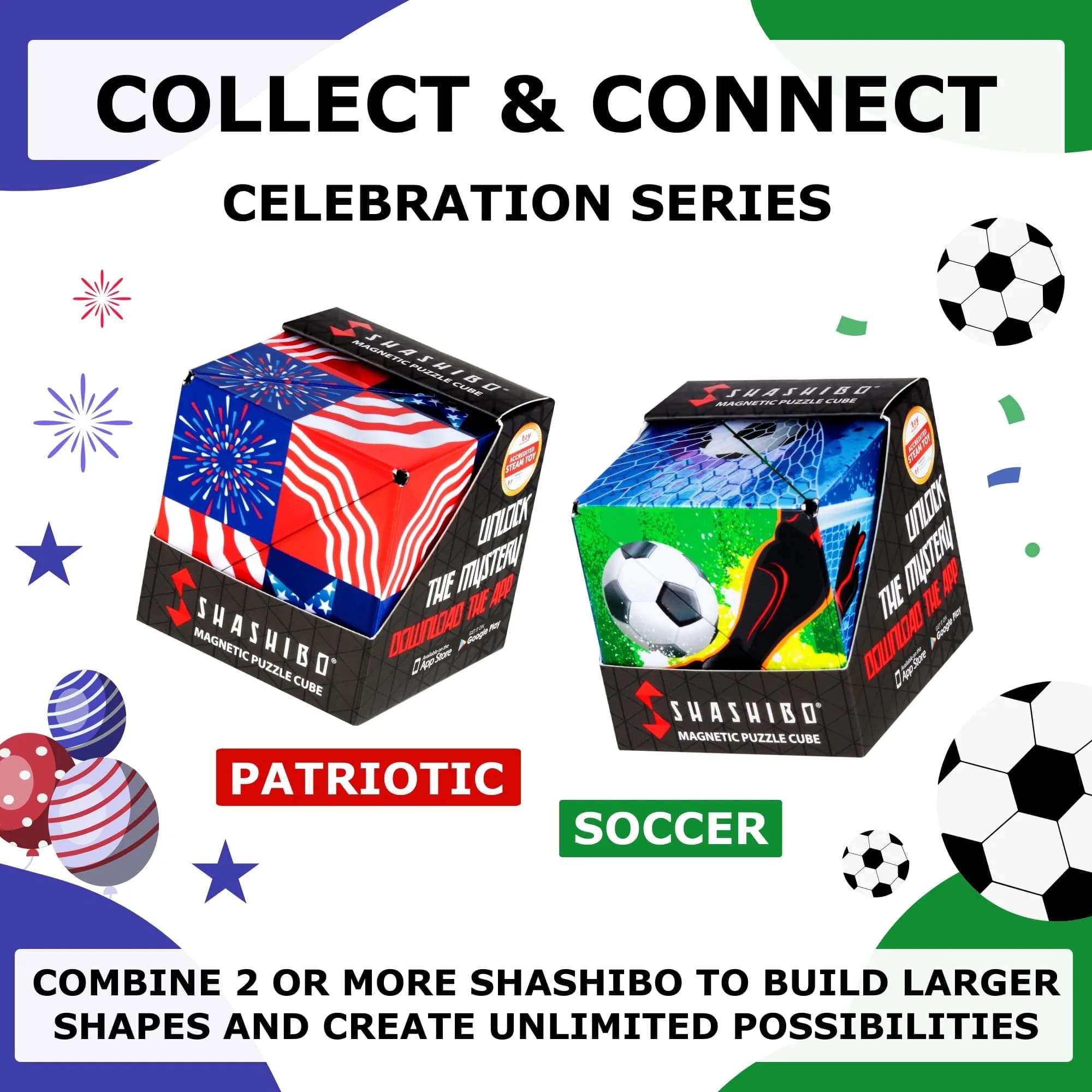 Shashibo DODECA Patriotic Magnetic Puzzle Cube 6.3cm (2.5in) | STEM/STEAM Educational Fidget Toy - view 6