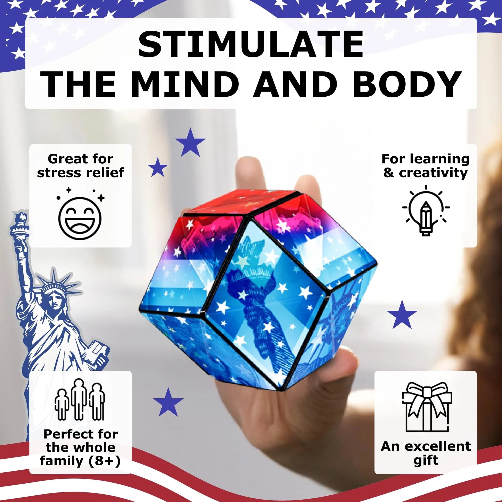 Shashibo DODECA Patriotic Magnetic Puzzle Cube 6.3cm (2.5in) | STEM/STEAM Educational Fidget Toy - view 3