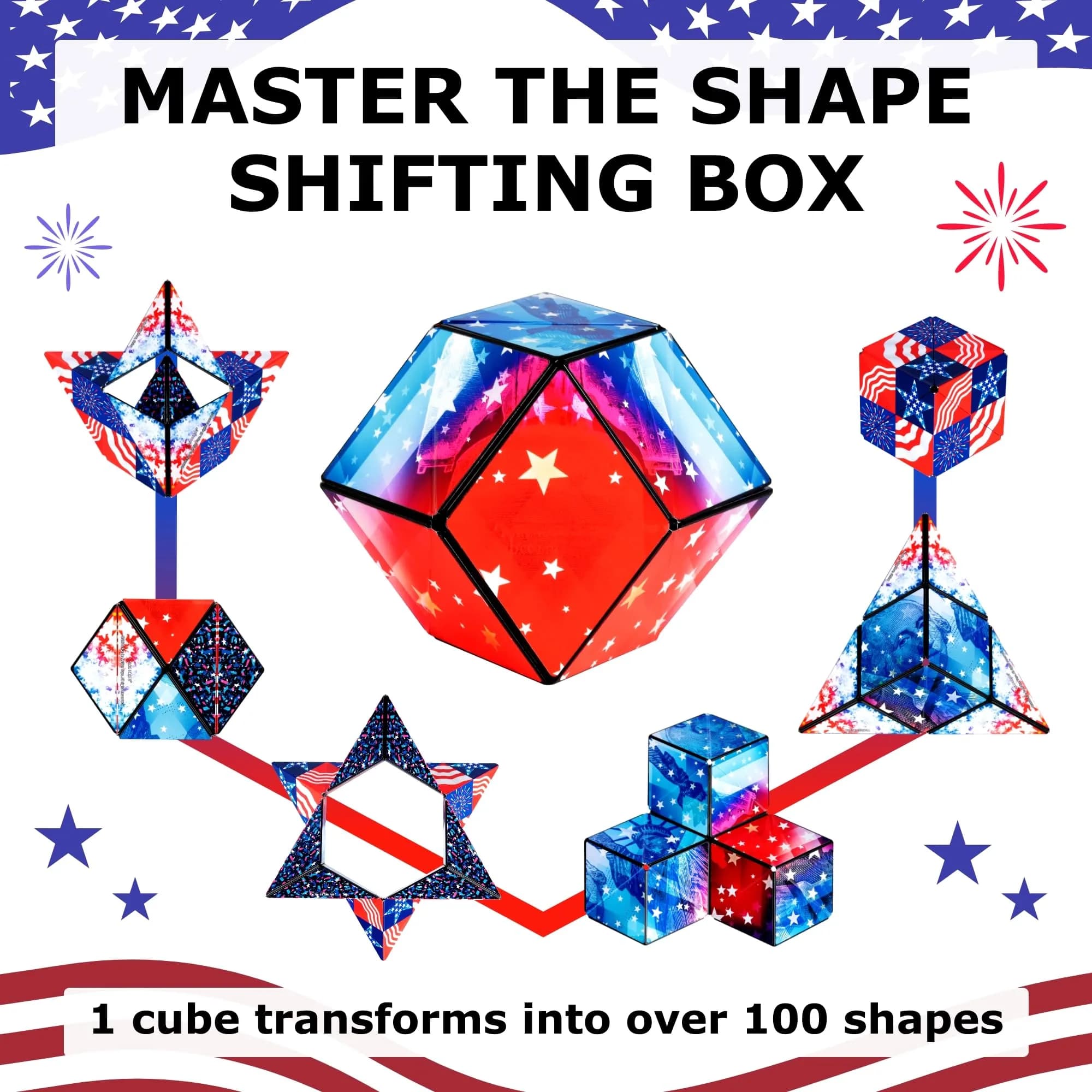 Shashibo DODECA Patriotic Magnetic Puzzle Cube 6.3cm (2.5in) | STEM/STEAM Educational Fidget Toy - view 4