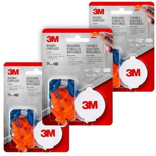 3M Corded Reusable Earplugs 3 Pair (Pack of 3) | NRR 25 dB Noise Reduction thumbnail 2