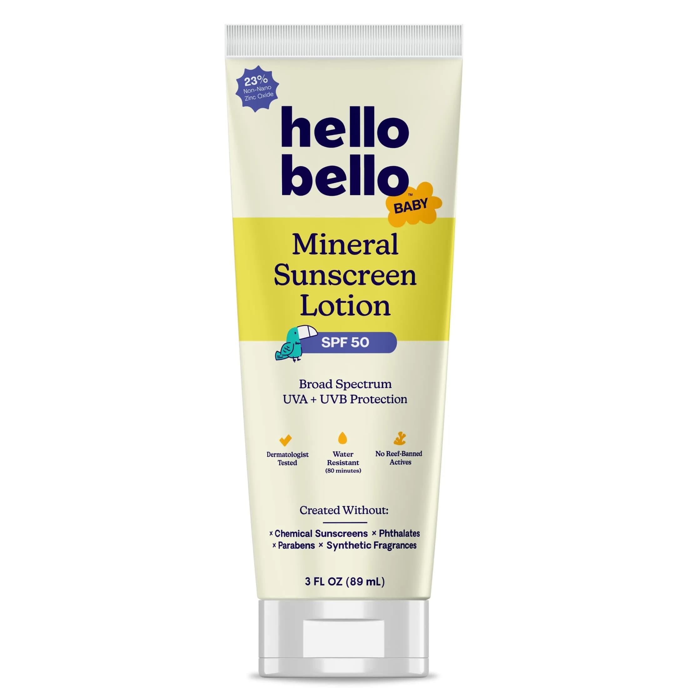 Hello Bello Baby Mineral Sunscreen Lotion SPF 50, 3 oz - Gentle Roll-On Sun Protection for Face & Body - main product image