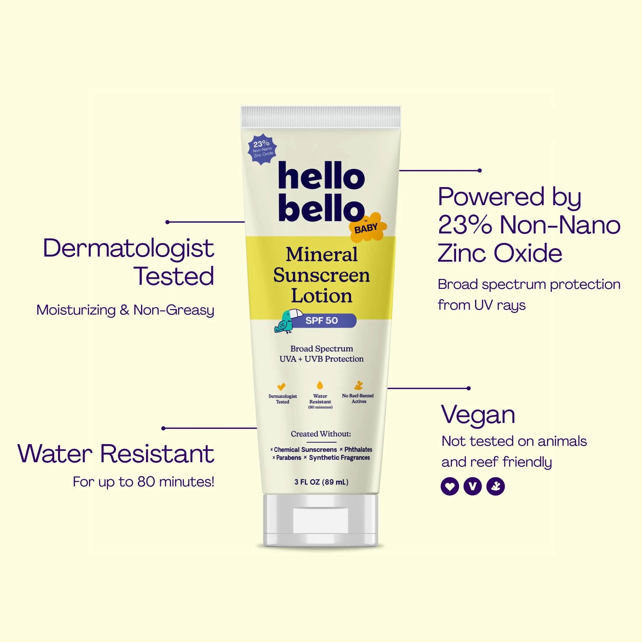Hello Bello Baby Mineral Sunscreen Lotion SPF 50, 3 oz - Gentle Roll-On Sun Protection for Face & Body - view 2