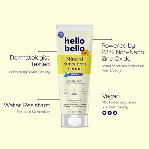 Hello Bello Baby Mineral Sunscreen Lotion SPF 50, 89ml (3 fl oz) | Broad Spectrum UVA/UVB Protection thumbnail 2